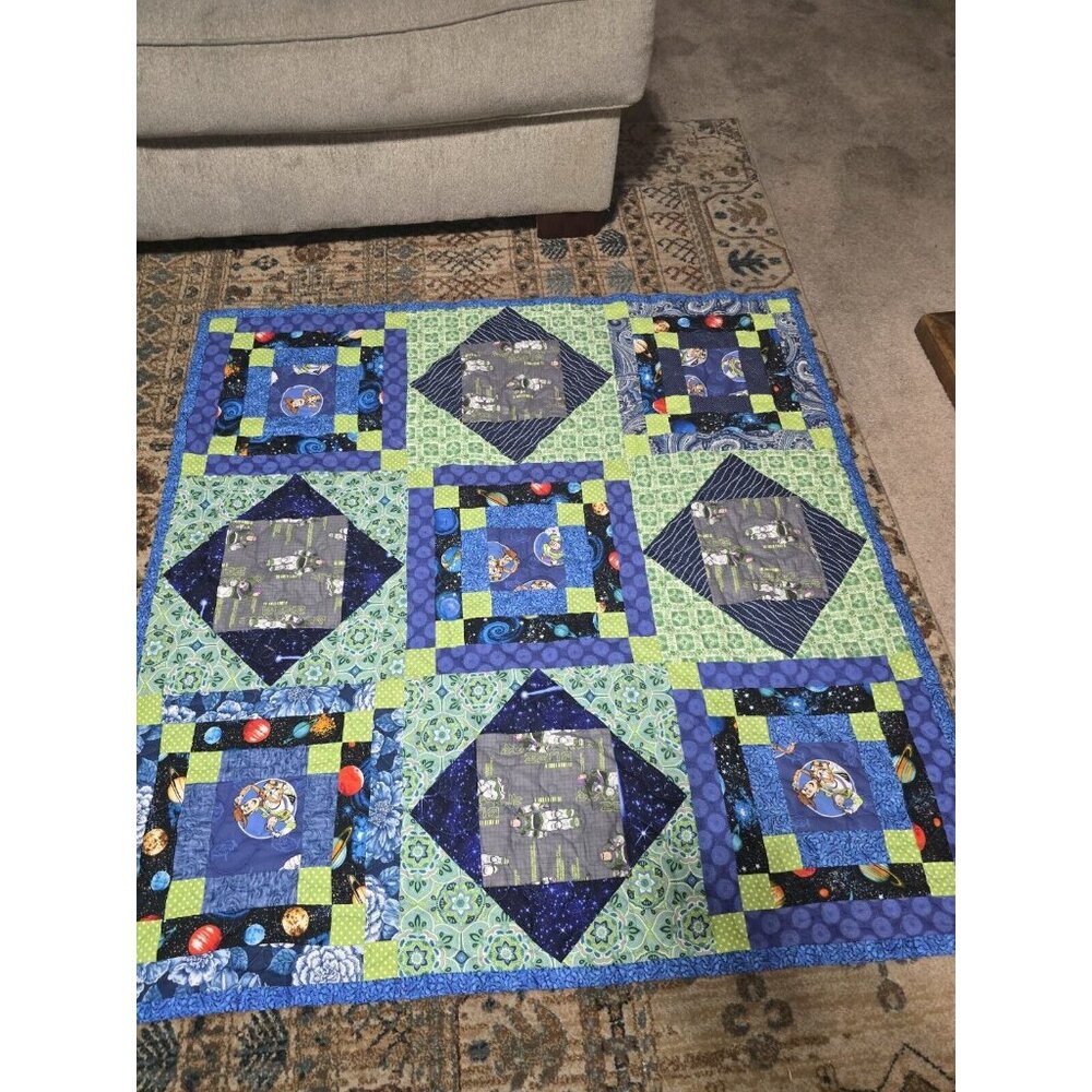 Homemade Toy Story Buzz Lightyear & Woody Quilt Blue 46X46